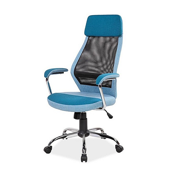 Scaun directorial cu suport lombar, SL Q336, tapiterie mesh si stofa, cadru cromat, tetiera incorporata, mecanism balans, 100 kg, albastru [2]