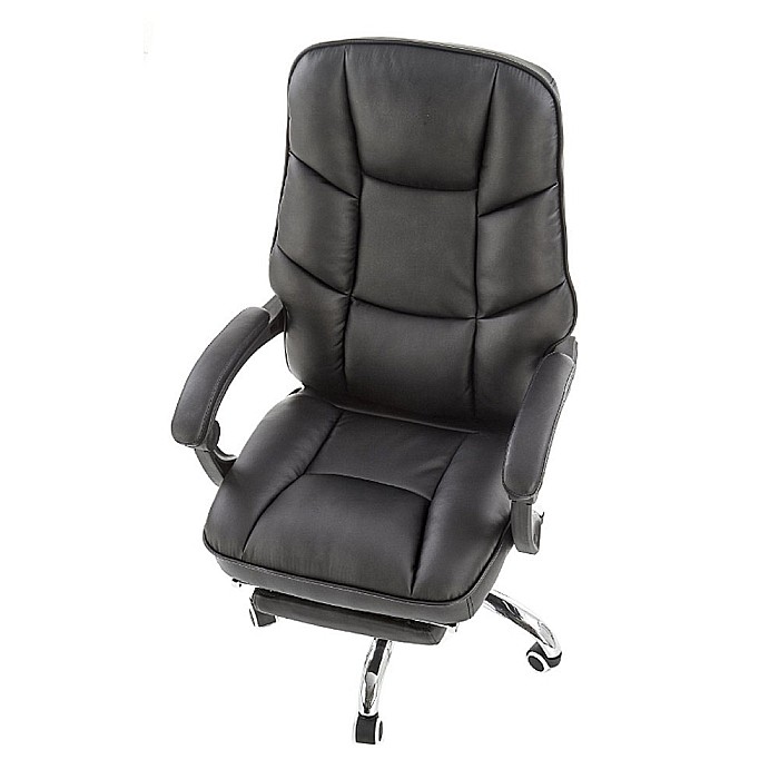 Scaun directorial ergonomic cu suport picioare, HM Alvin, mecanism balans, piele ecologica, cadru cromat, 120 kg, negru [2]