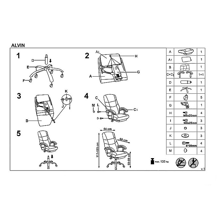 Scaun directorial ergonomic cu suport picioare, HM Alvin, mecanism balans, piele ecologica, cadru cromat, 120 kg, negru [7]