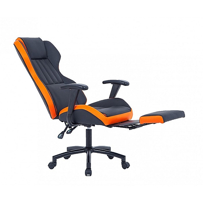 Scaun directorial GN77 Kronos, suport picioare retractabil, mecanism multiblock, piele ecologica, baza metalica, 100 kg, negru/portocaliu [4]