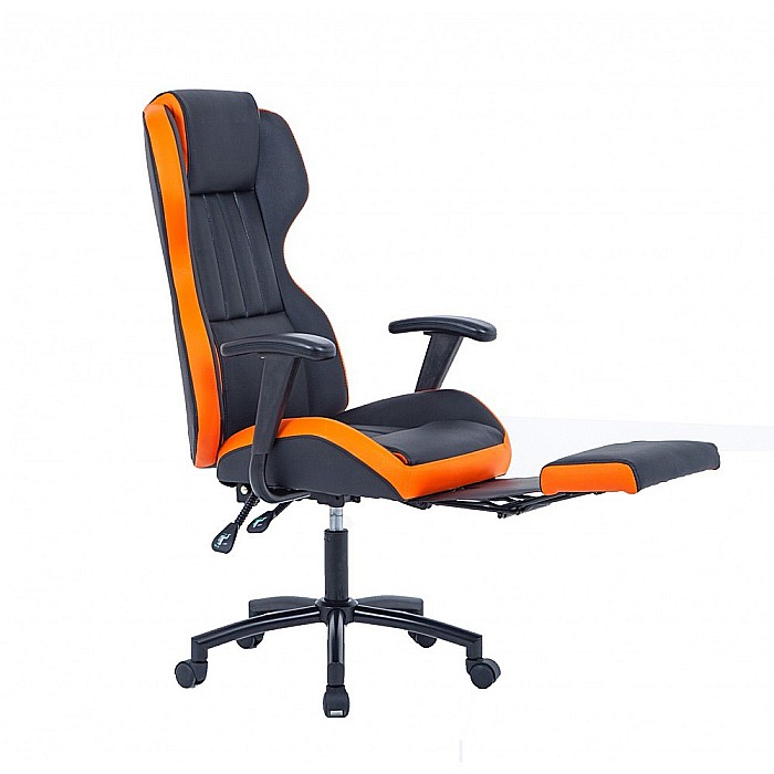 Scaun directorial GN77 Kronos, suport picioare retractabil, mecanism multiblock, piele ecologica, baza metalica, 100 kg, negru/portocaliu [3]