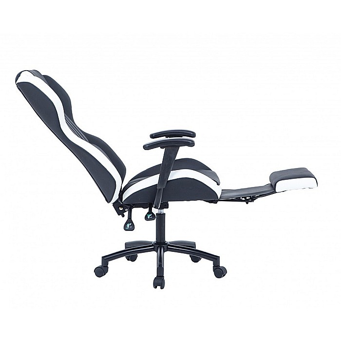 Scaun directorial GN77 Kronos, suport picioare retractabil, mecanism multiblock, piele ecologica, baza metalica, 100 kg, negru/alb [4]