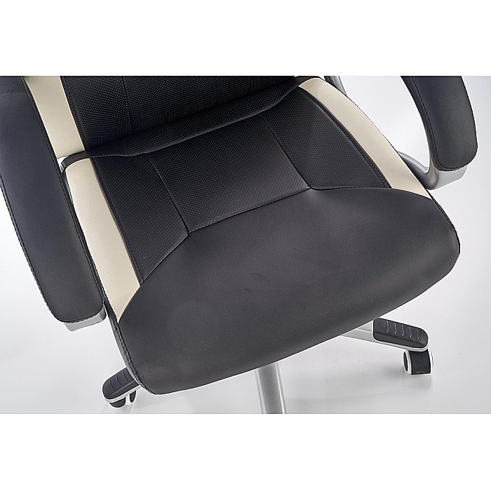 Scaun directorial HM Barton, piele ecologica, mecanism balans, roti cauciucate, 120 kg, alb - negru [8]