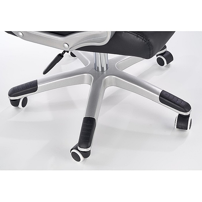 Scaun directorial HM Barton, piele ecologica, mecanism balans, roti cauciucate, 120 kg, alb - negru [7]