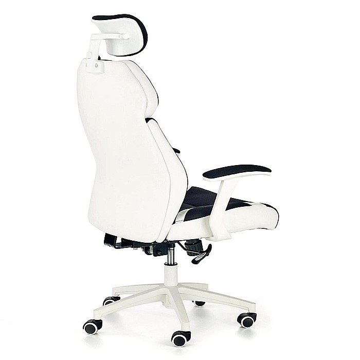 Scaun directorial HM Chrono, piele ecologica/stofa, suport lombar, tetiera reglabila, 120 kg, alb/negru [4]