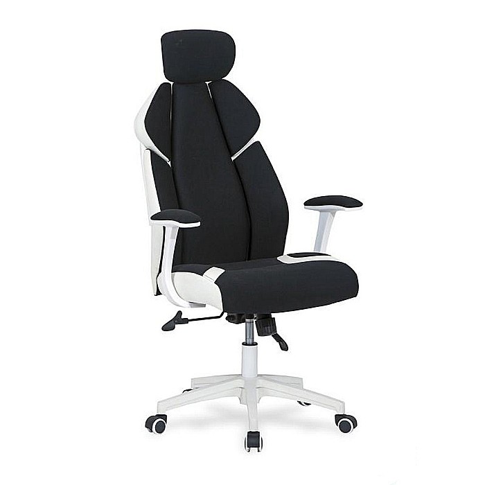Scaun directorial HM Chrono, piele ecologica/stofa, suport lombar, tetiera reglabila, 120 kg, alb/negru [7]