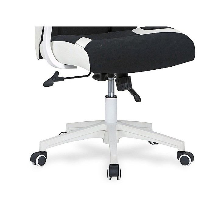 Scaun directorial HM Chrono, piele ecologica/stofa, suport lombar, tetiera reglabila, 120 kg, alb/negru [3]
