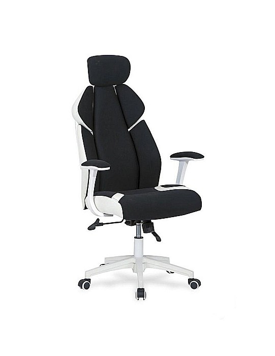 Scaun directorial HM Chrono, piele ecologica/stofa, suport lombar, tetiera reglabila, 120 kg, alb/negru [1]