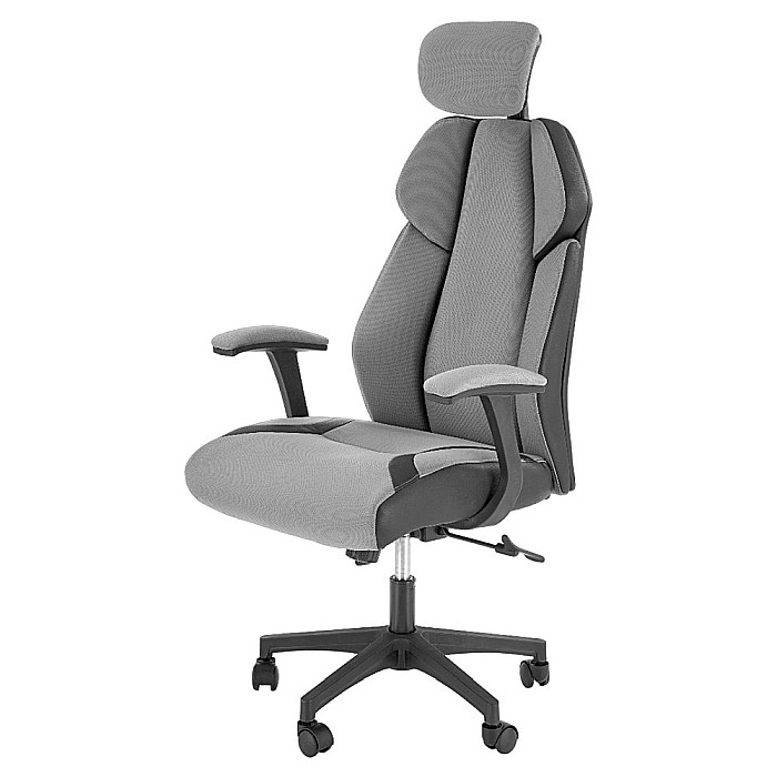 Scaun directorial HM Chrono, suport lombar, mecanism de balans, tetiera reglabila, piele ecologica/stofa, 120 kg, gri/negru [1]