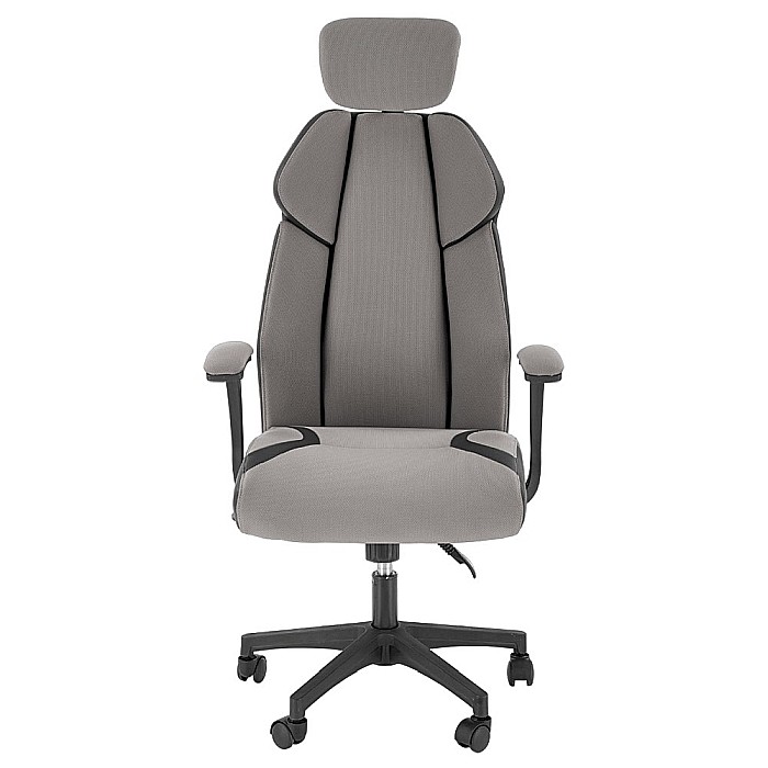 Scaun directorial HM Chrono, suport lombar, mecanism de balans, tetiera reglabila, piele ecologica/stofa, 120 kg, gri/negru [3]