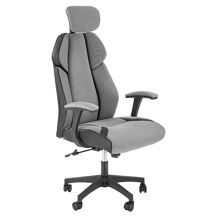 Scaun directorial HM Chrono, suport lombar, mecanism de balans, tetiera reglabila, piele ecologica/stofa, 120 kg, gri/negru [2]