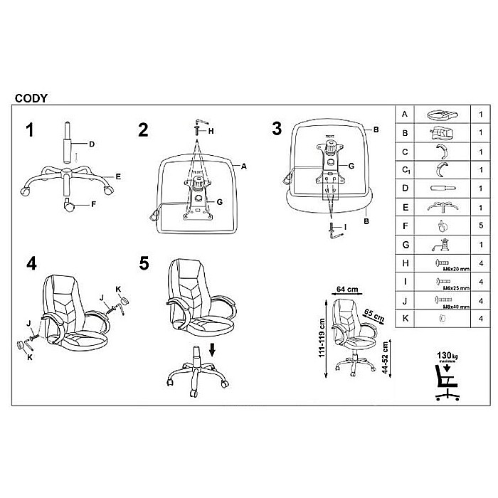 Scaun directorial HM Cody, Cadru Otel, Piele ecologica, Inaltime ajustabila, Mecanism balansare, 130 kg, 119x64x65cm, Maro [4]