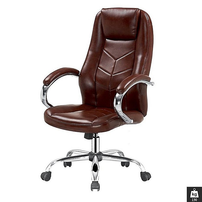 Scaun directorial HM Cody, Cadru Otel, Piele ecologica, Inaltime ajustabila, Mecanism balansare, 130 kg, 119x64x65cm, Maro [2]