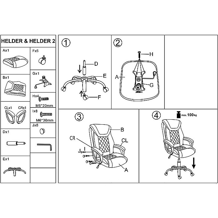 Scaun directorial HM Helder 2, stofa, cadru metalic cromat, mecanism de balansare, 100 kg, gri [5]