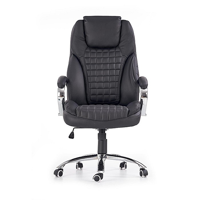 Scaun directorial HM King, ergonomic, piele ecologica, robust, mecanism de balans, cadru metalic cromat, inaltime reglabila, 120 kg, negru [3]