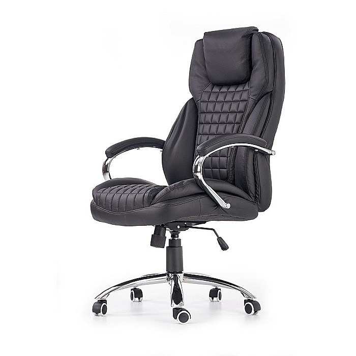 Scaun directorial HM King, ergonomic, piele ecologica, robust, mecanism de balans, cadru metalic cromat, inaltime reglabila, 120 kg, negru [2]