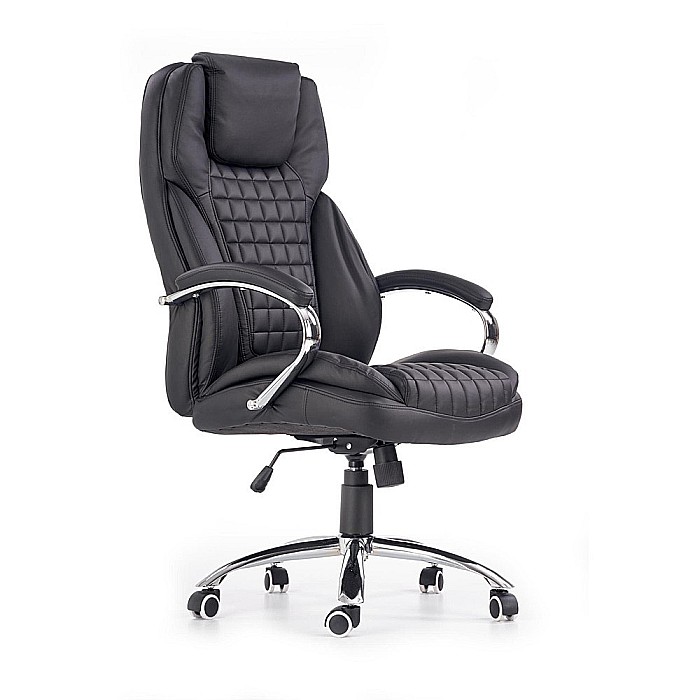 Scaun directorial HM King, ergonomic, piele ecologica, robust, mecanism de balans, cadru metalic cromat, inaltime reglabila, 120 kg, negru [1]