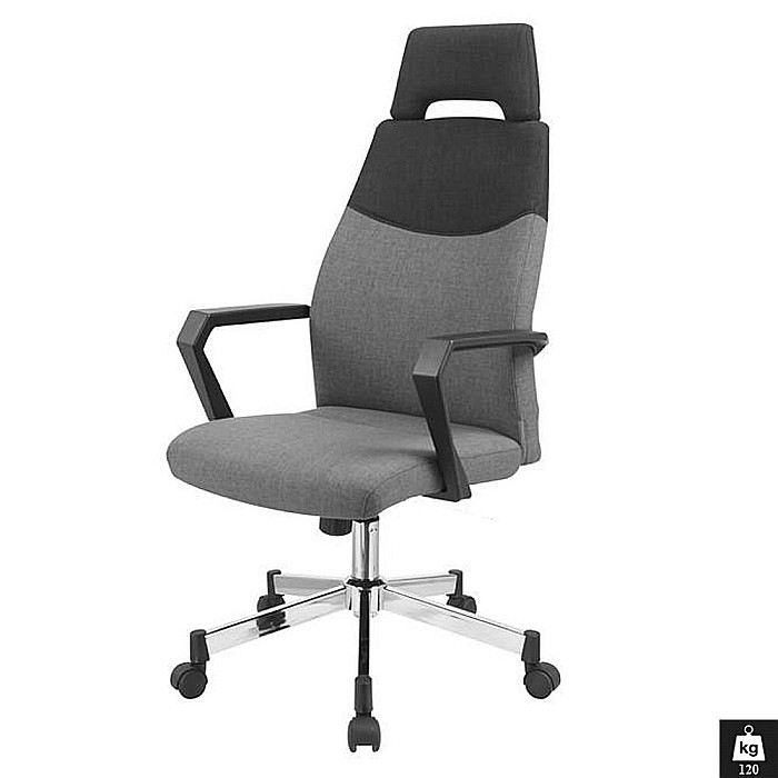 Scaun directorial HM Olaf, Ergonomic, Cadru de Otel, Stofa, Inaltime ajustabila, Mecanism balansare, Cu tetiera, 120 kg, 121x58x59 cm, Gri [2]