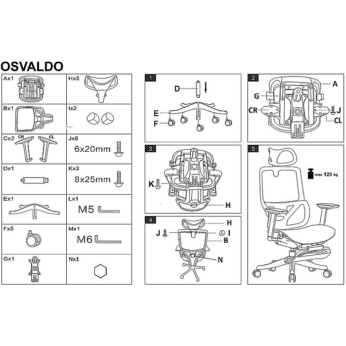 Scaun directorial HM Osvaldo, mesh, mecanism multiblock, cotiere ajustabile, suport lombar reglabil, 120 kg, negru [11]