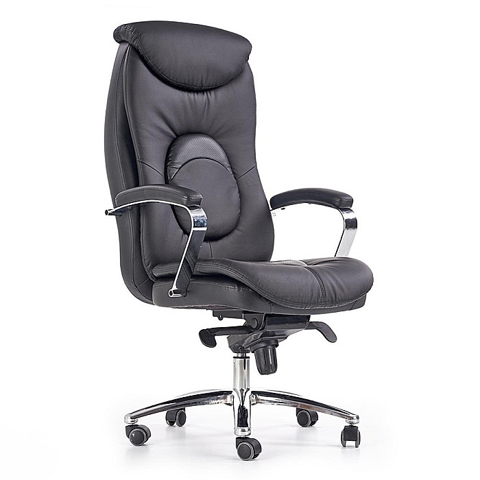 Scaun directorial HM Quad, piele ecologica, inaltime ajustabila, mecanism Multiblock, suport lombar, rotire 360 ˚, 150 kg, Negru [1]