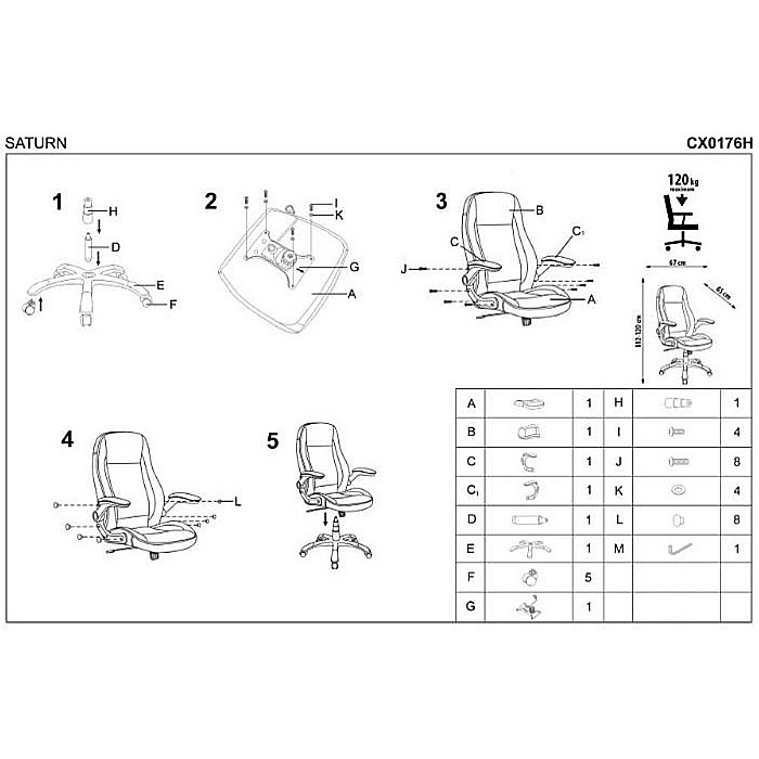 Scaun directorial HM Saturn, Cadru Polipropilena, Piele ecologica perforata, Inaltime ajustabila, Manere reglabile, Mecanism balansare, 120 Kg, Alb [4]