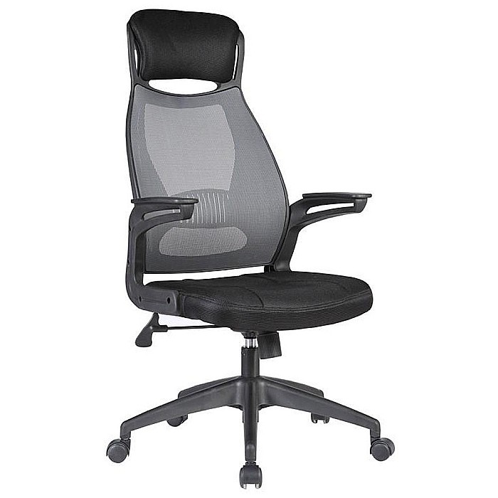 Scaun directorial HM Solaris, Mesh, Cadru Polipropilena, Inaltime ajustabila, Sistem de balansare, Cu tetiera, 110 kg, 124x58x62 cm, gri [1]