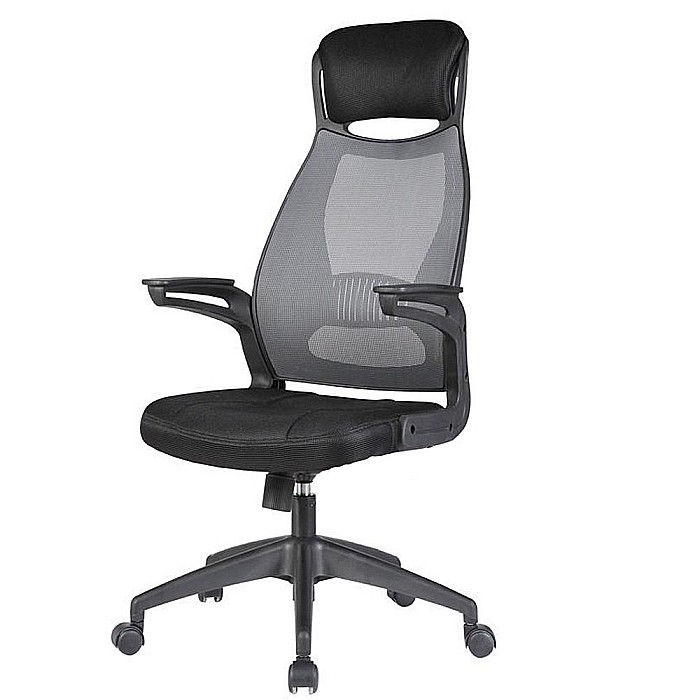 Scaun directorial HM Solaris, Mesh, Cadru Polipropilena, Inaltime ajustabila, Sistem de balansare, Cu tetiera, 110 kg, 124x58x62 cm, gri [2]