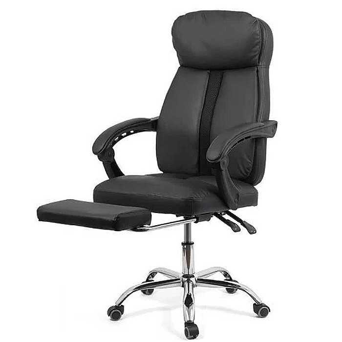 Scaun directorial OFF 321, spatar ergonomic, piele ecologica, suport picioare retractabil, baza cromata, 110 kg, negru [6]