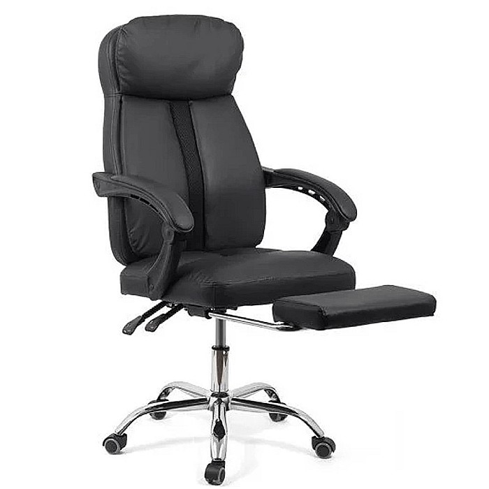 Scaun directorial OFF 321, spatar ergonomic, piele ecologica, suport picioare retractabil, baza cromata, 110 kg, negru [5]