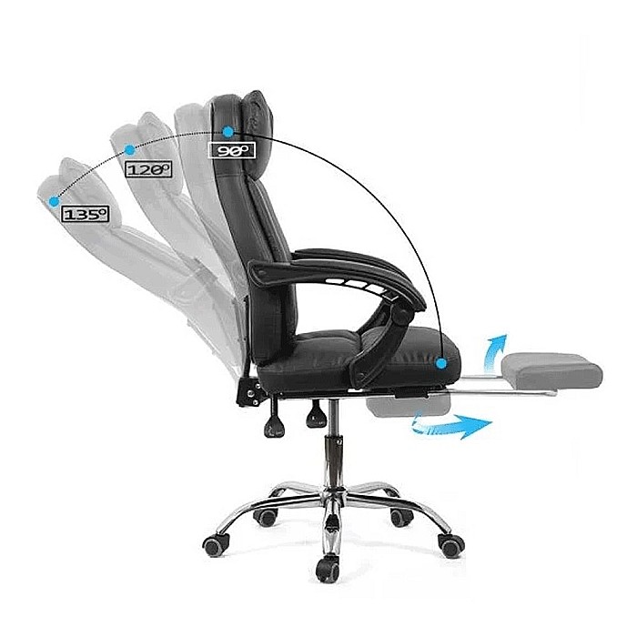 Scaun directorial OFF 321, spatar ergonomic, piele ecologica, suport picioare retractabil, baza cromata, 110 kg, negru [8]