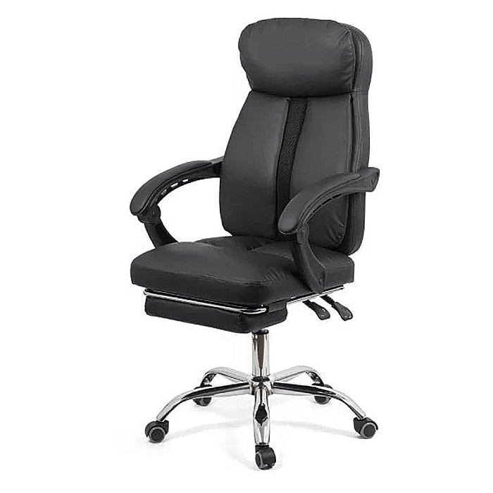 Scaun directorial OFF 321, spatar ergonomic, piele ecologica, suport picioare retractabil, baza cromata, 110 kg, negru [2]