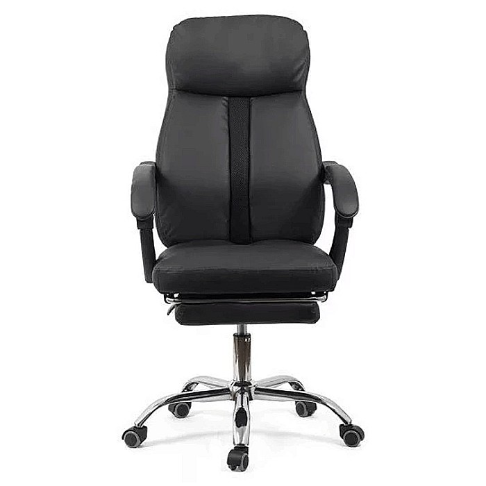 Scaun directorial OFF 321, spatar ergonomic, piele ecologica, suport picioare retractabil, baza cromata, 110 kg, negru [3]