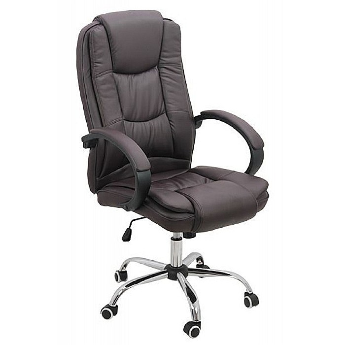 Scaun directorial OFF 429, piele ecologica, pivontant, rotire 360, baza cromata, 110 kg, maro [1]