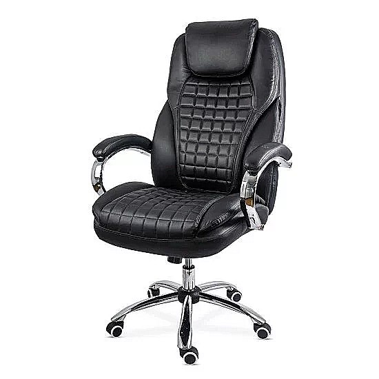 Scaun directorial OFF 633, piele ecologica, suport lombar, robust, mecanism de balans, brate tapitate,120 kg, negru [4]