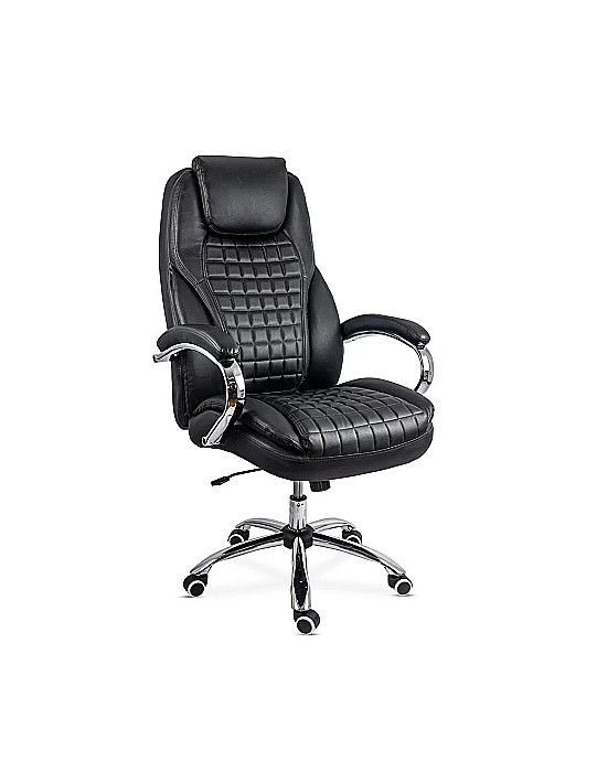 Scaun directorial OFF 633, piele ecologica, suport lombar, robust, mecanism de balans, brate tapitate,120 kg, negru [1]