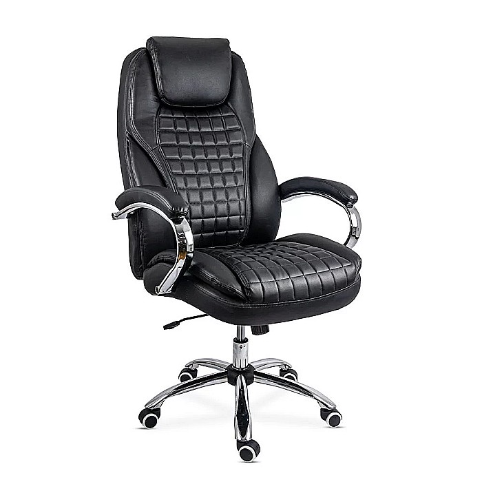 Scaun directorial OFF 633, piele ecologica, suport lombar, robust, mecanism de balans, brate tapitate,120 kg, negru [2]