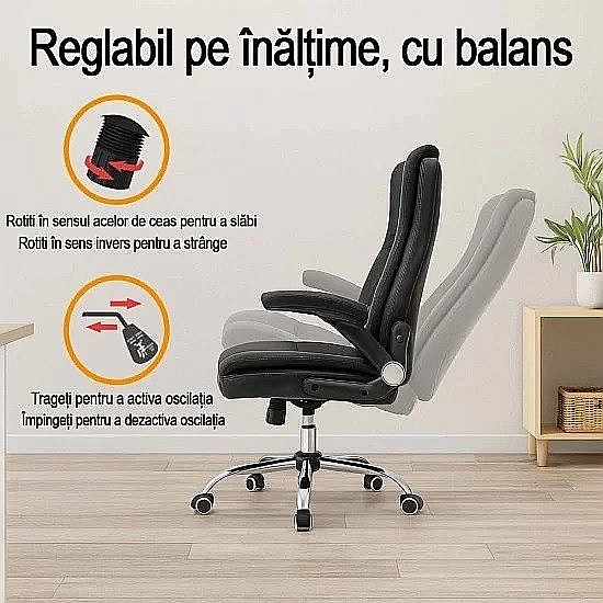 Scaun directorial OFF 651, piele ecologica, robust, cadru metalic, mecanism balans, 120 kg [8]