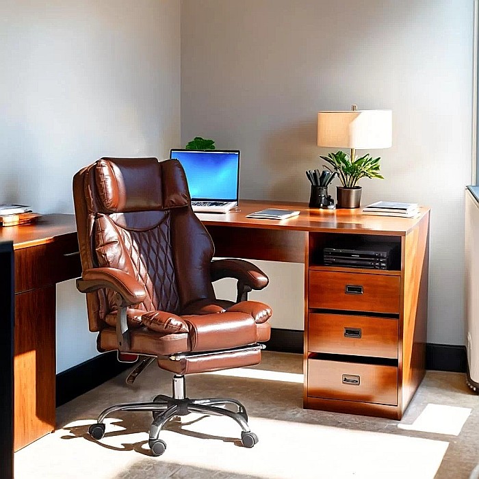 Scaun directorial OFF340, piele ecologica, mecanism balans, robust, rabatabil 180 grade, 150 kg [4]