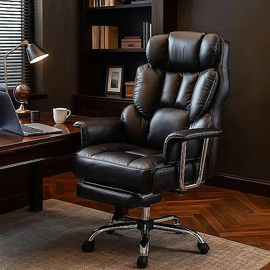 Scaun directorial OFF413, piele ecologica, robust, cadru metalic, mecanism a-sincron, role gumate, 150 kg [5]