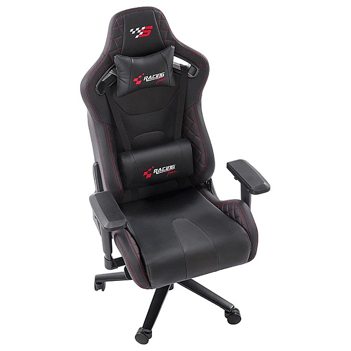 Scaun directorial pentru gaming HM Chavez, piele ecologica, cadru metalic, cotiere reglabile, multiblock, perne lombare,100 kg, negru [7]