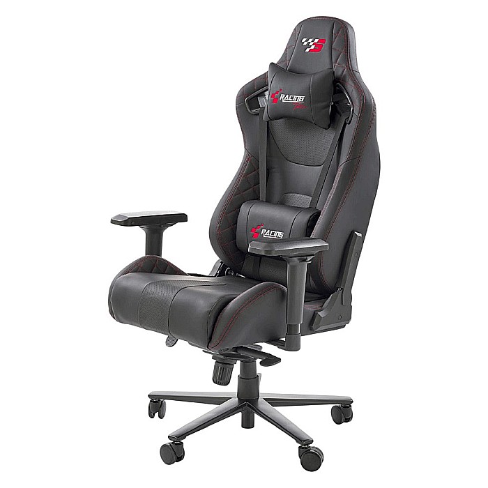 Scaun directorial pentru gaming HM Chavez, piele ecologica, cadru metalic, cotiere reglabile, multiblock, perne lombare,100 kg, negru [1]