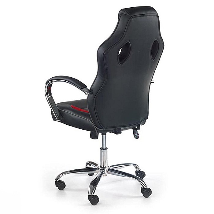 Scaun directorial pentru gaming HM Scroll, tapiterie piele ecologica, cadru cromat, mecanism de balans, 110 kg, negru/rosu/gri [5]