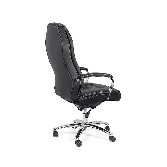 Scaun directorial robust OFF 313, piele ecologica, ergonomic, baza cromata, mecanism asincron, 150 kg, negru [3]