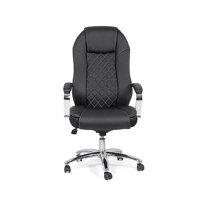 Scaun directorial robust OFF 313, piele ecologica, ergonomic, baza cromata, mecanism asincron, 150 kg, negru [2]