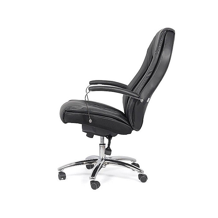 Scaun directorial robust OFF 313, piele ecologica, ergonomic, baza cromata, mecanism asincron, 150 kg, negru [5]