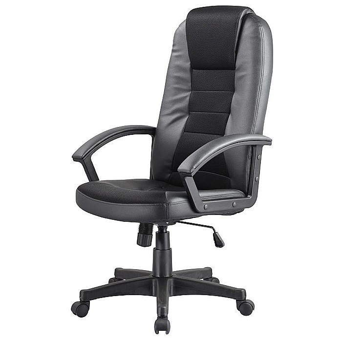 Scaun directorial SL Q019, cadru polipropilena, tapiterie piele ecologica cu insertii stofa, inaltime ajustabila, 100 kg,  Negru [2]