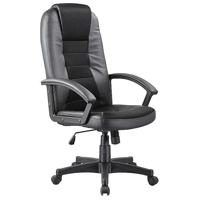 Scaun directorial SL Q019, cadru polipropilena, tapiterie piele ecologica cu insertii stofa, inaltime ajustabila, 100 kg,  Negru [1]