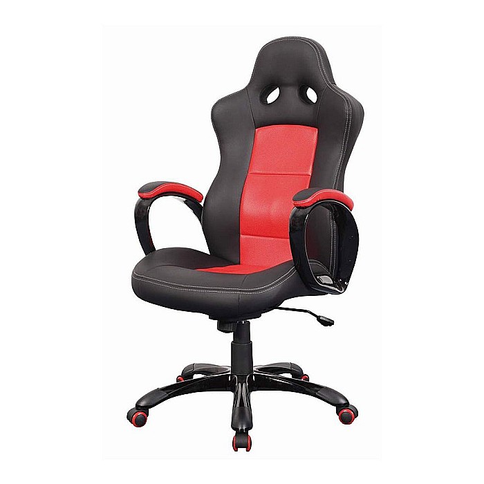 Scaun directorial SL Q029, Piele ecologica, Inaltime ajustabila, Mecanism balansare, Rotire 360 ˚, 100 kg, Rosu/Negru [2]