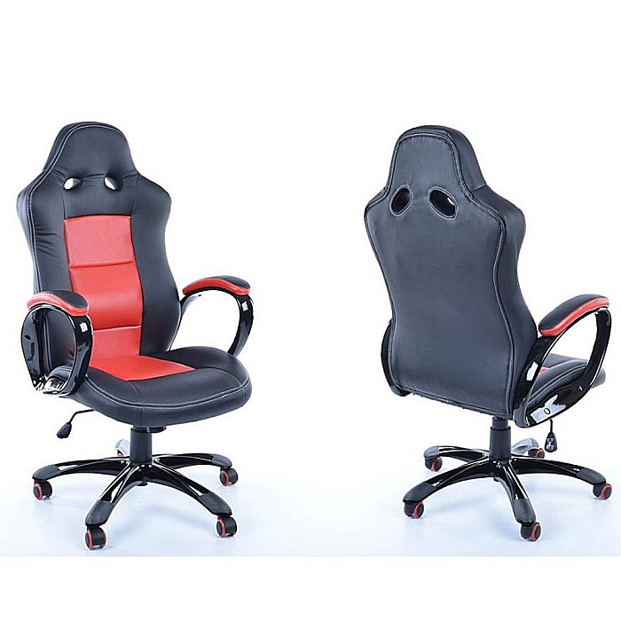Scaun directorial SL Q029, Piele ecologica, Inaltime ajustabila, Mecanism balansare, Rotire 360 ˚, 100 kg, Rosu/Negru [3]