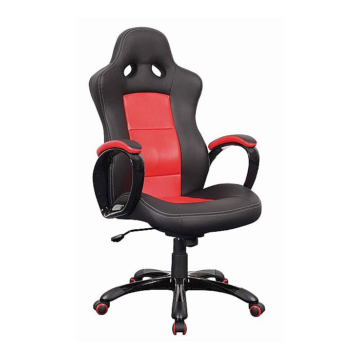 Scaun directorial SL Q029, Piele ecologica, Inaltime ajustabila, Mecanism balansare, Rotire 360 ˚, 100 kg, Rosu/Negru [4]